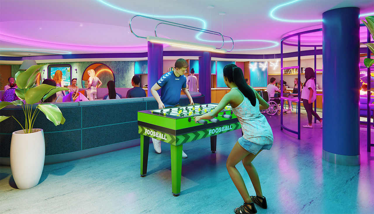 People playing in a game room on one of the Princess Cruises ships