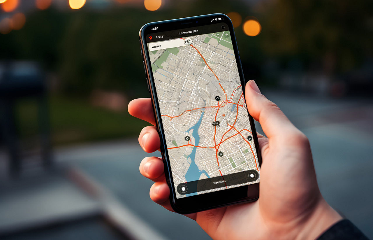 Male hand using smartphone GPS navigator