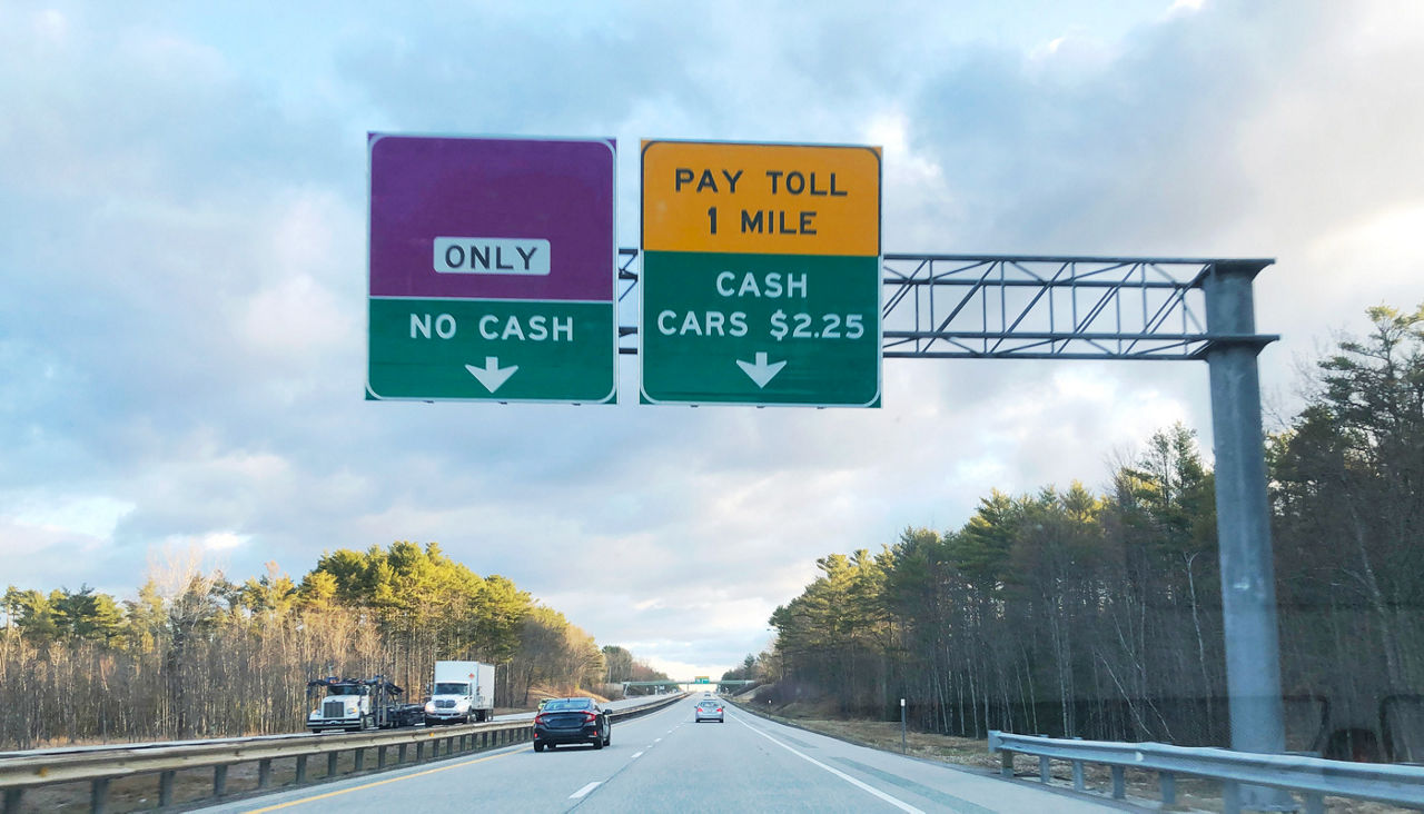Toll road signs on a Florida highway