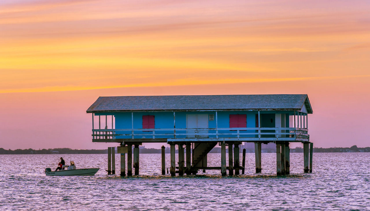 One of the 27 remaining houses of Stiltsville in Biscayne Bay