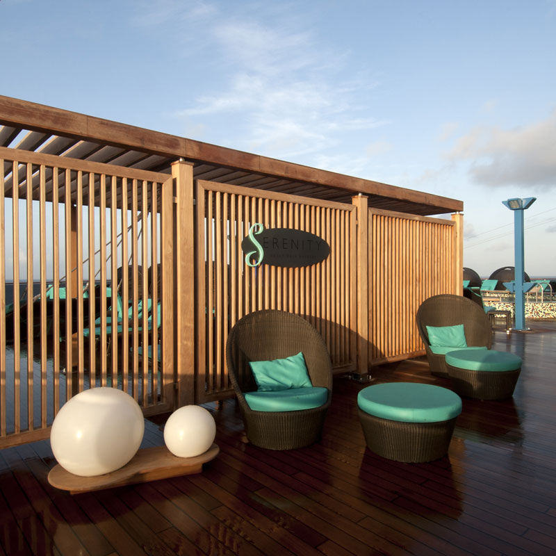 Serenity Adult-Only Retreat loungers on deck of the Carnival Jubilee