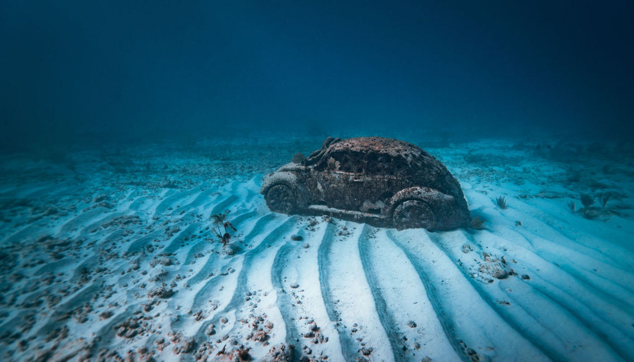 a beatle car at isla mujeres in artificial reef underwater museum at caribbean MUSA