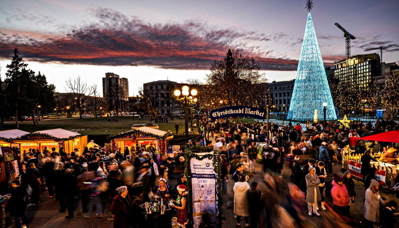 Aerial video of Denver Christkindlmarket