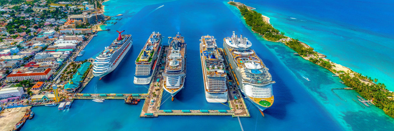 Cruise ships docked in The Bahamas 