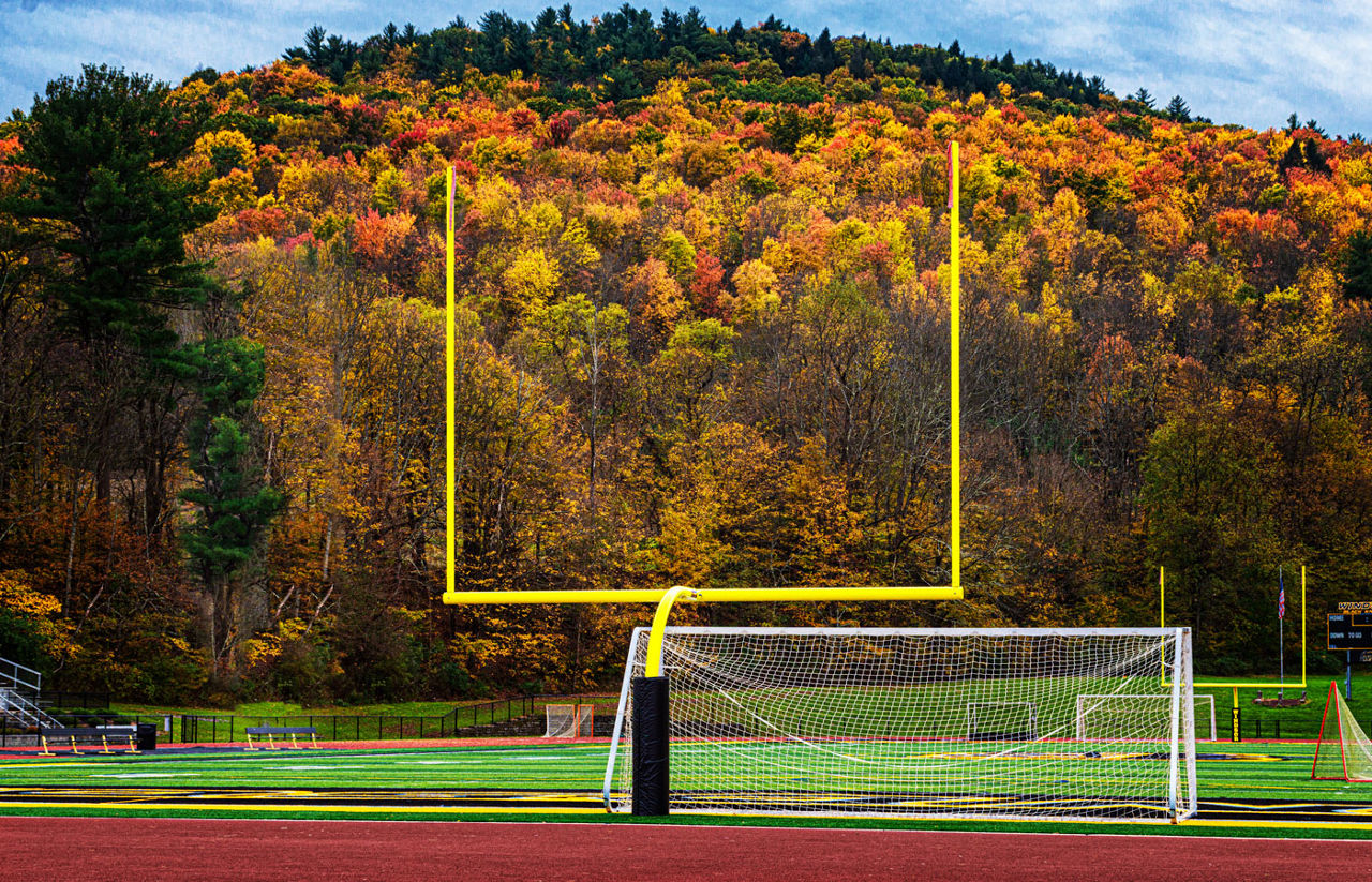Autumn leaves and Goal Post in the small town