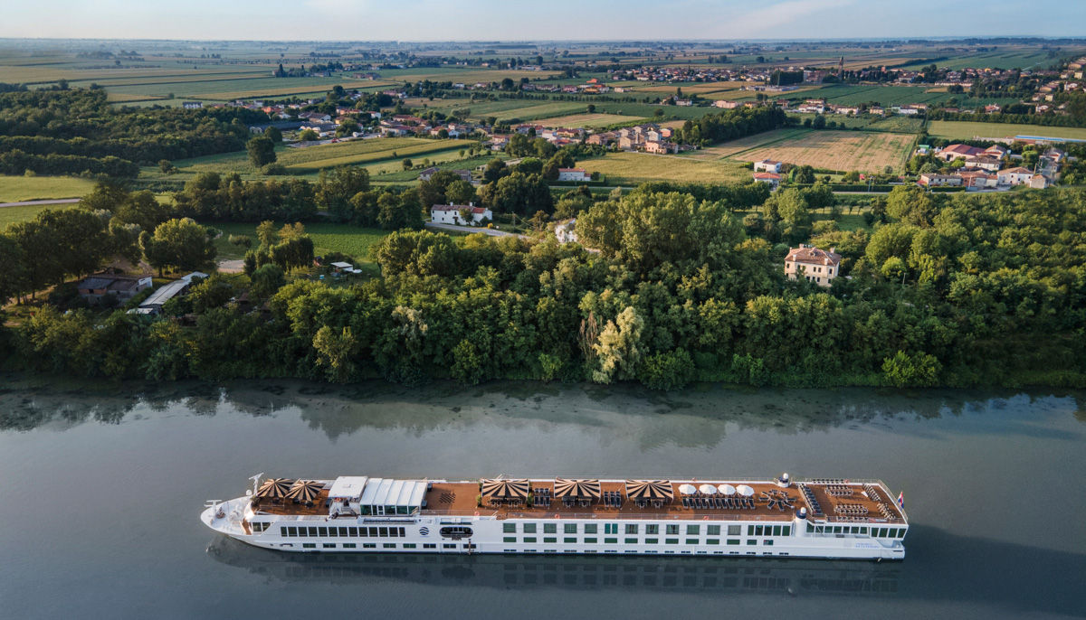 Exterior aerial view of Uniworld's River Cruise