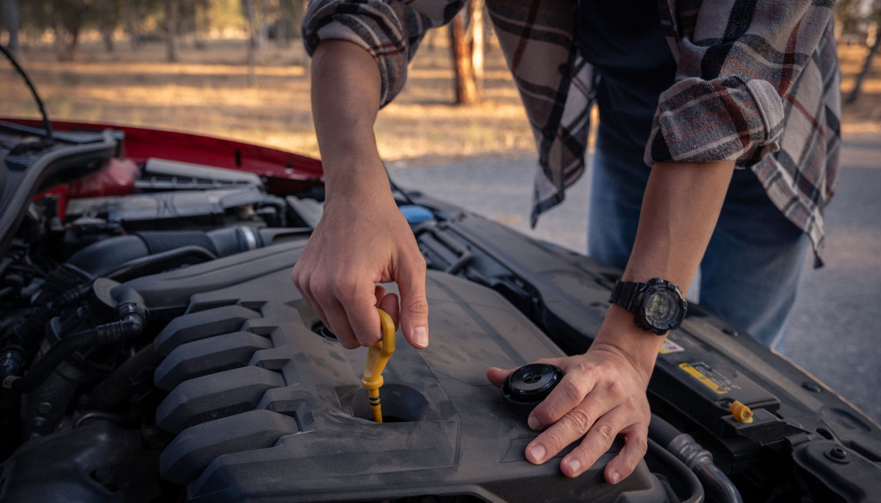 Man checking the oil in his car