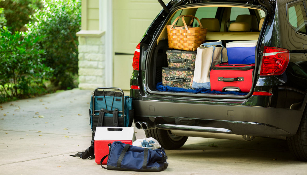 Car loaded with luggage and coolers for hurricane evacuation