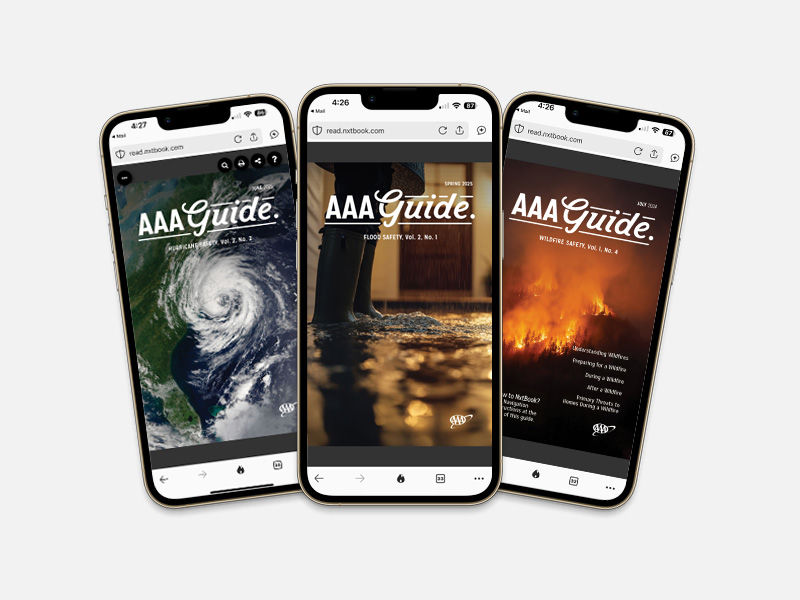 Three smartphones displaying AAA Guide covers