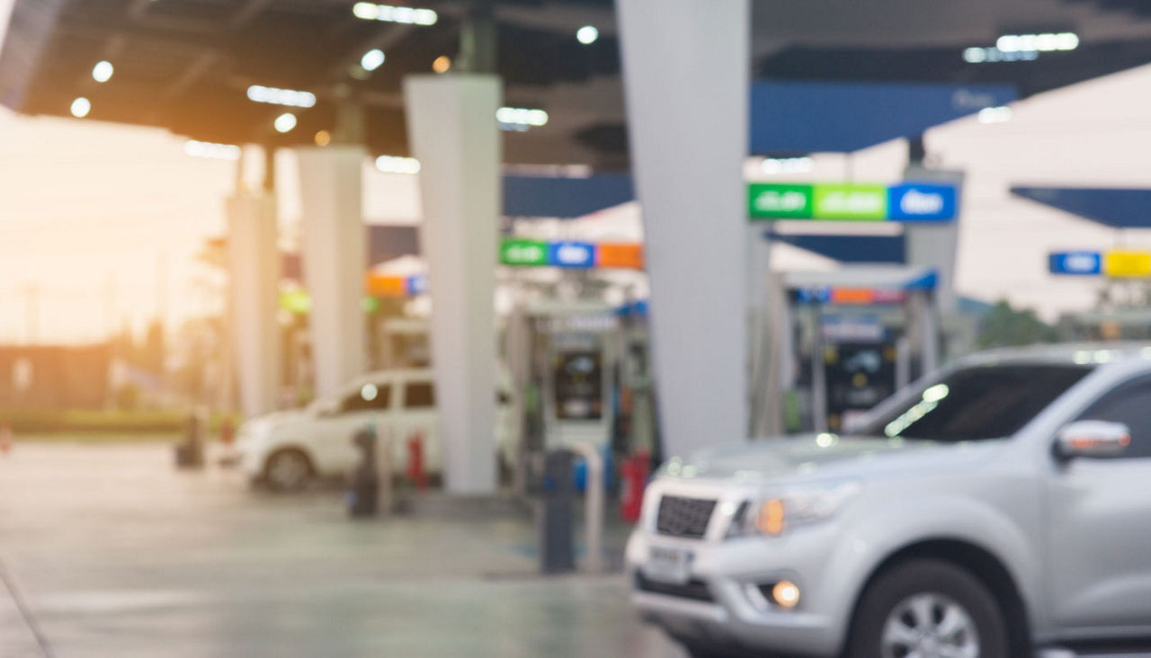 Cars at a gas station