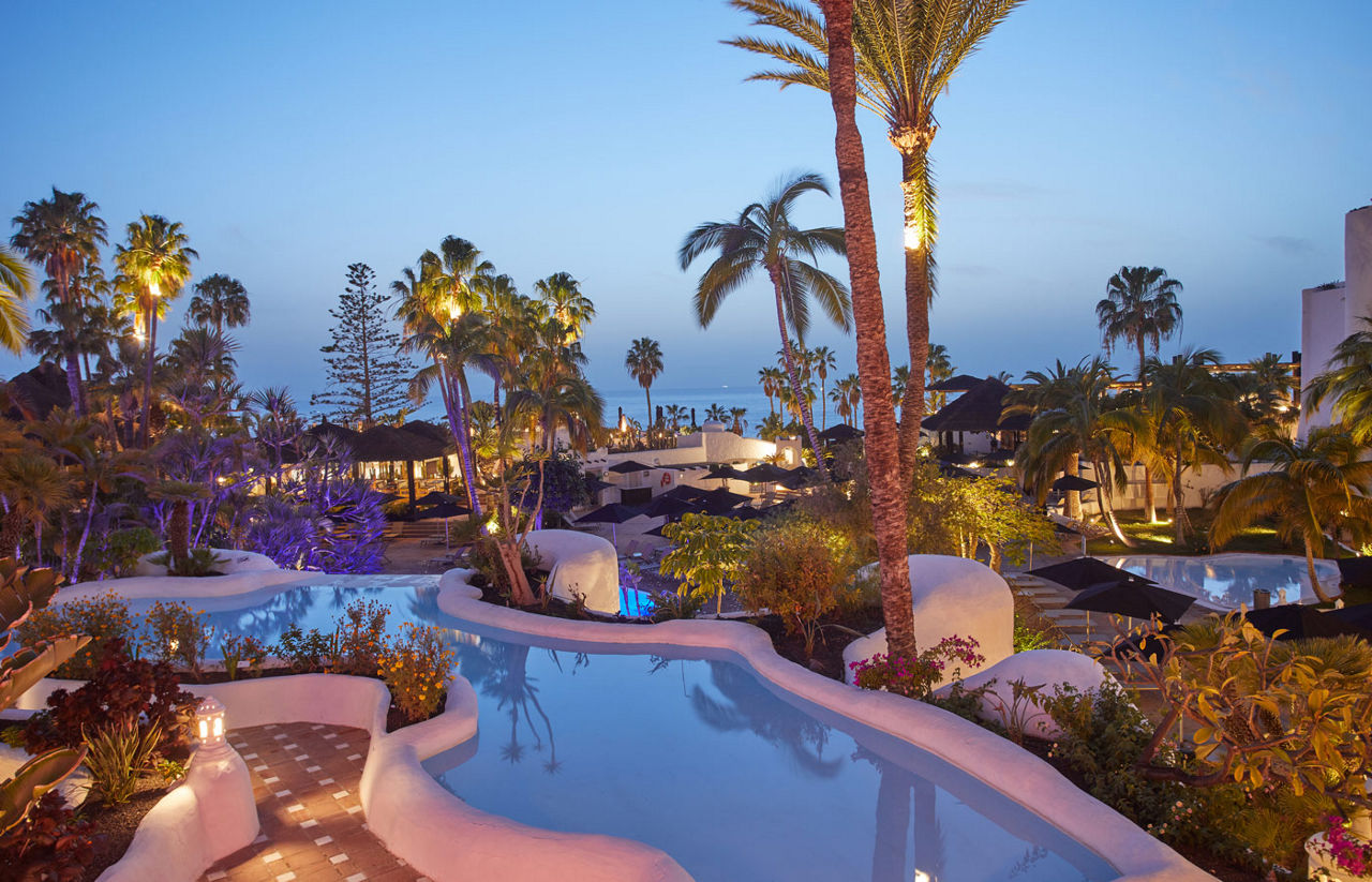 Tranquil pool at a beautiful hotel.