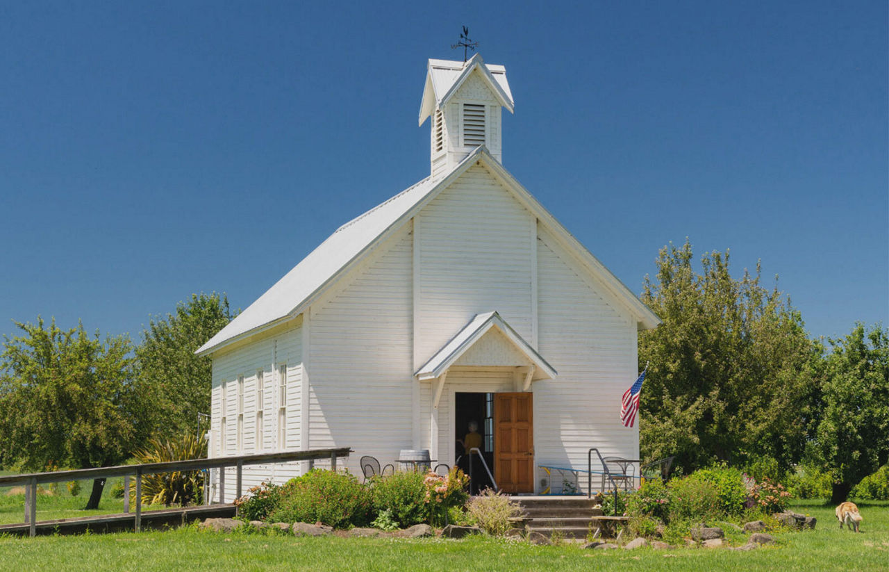 The restored one-room schoolhouse at the Camas Country Mill and Bakery 