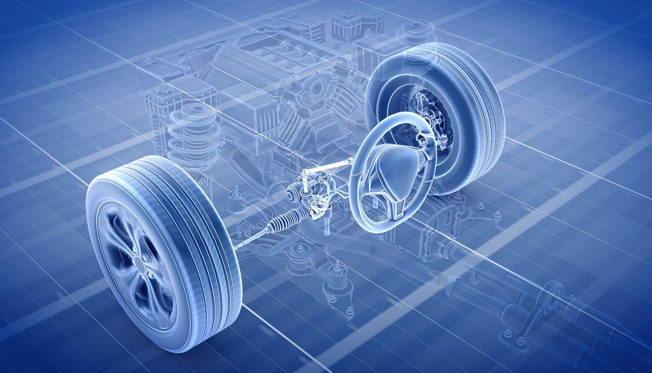 Car structure - Steering System 3d rendering
