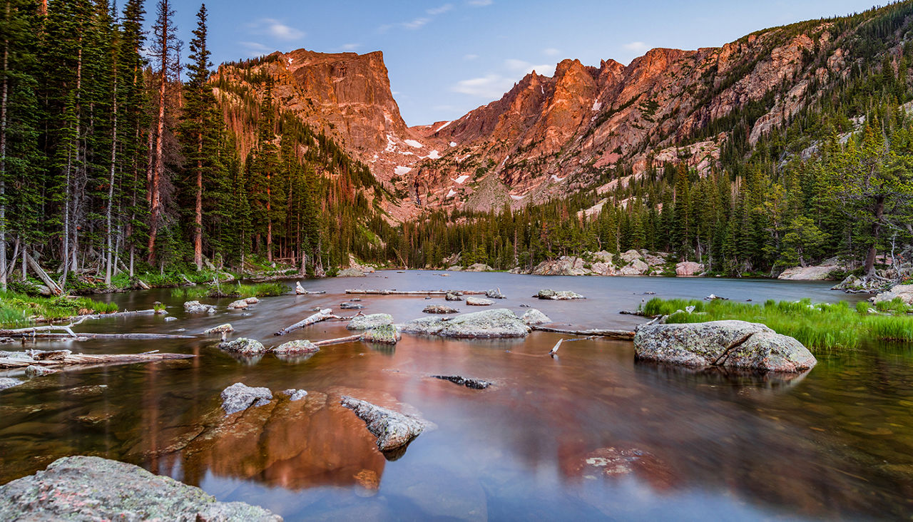 Alpenglow kisses Hallet Peak in Rocky Mountain National Park