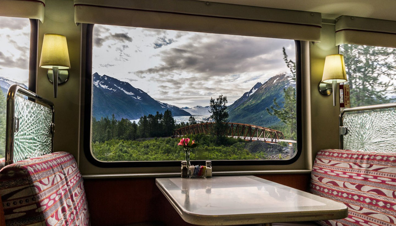 Train window panorama of Alaska landscape