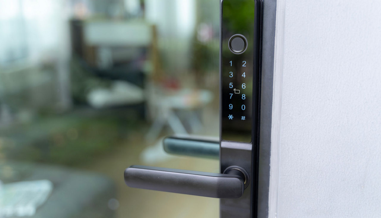 Automatic smart door lock installed in a residential home