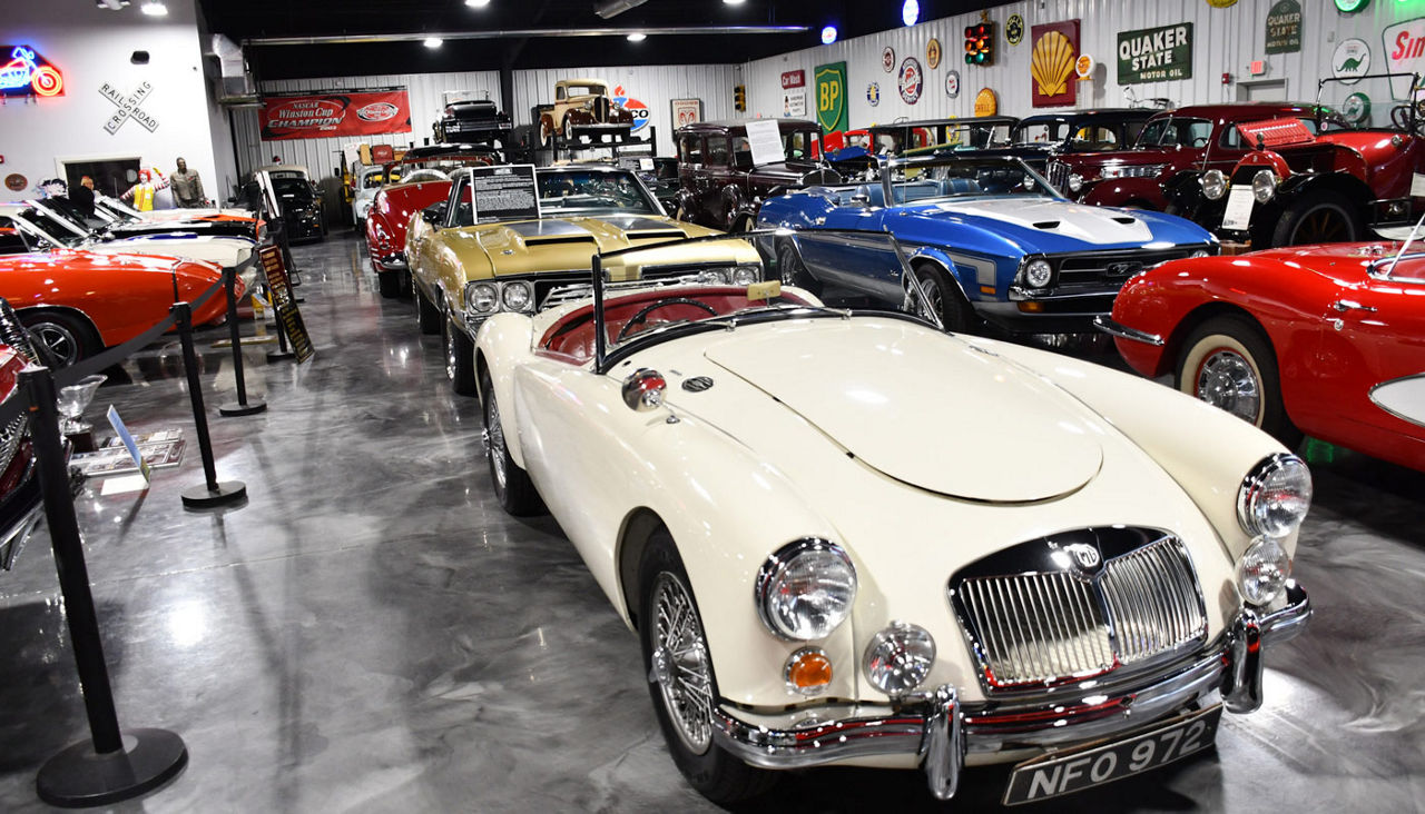  A cream vintage car in the Classic Car Museum of St. Augustine.