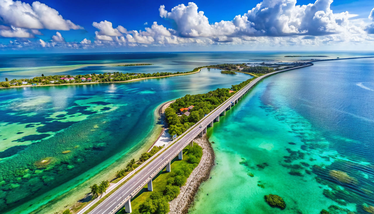 Aerial of Highway 1 Florida Keys