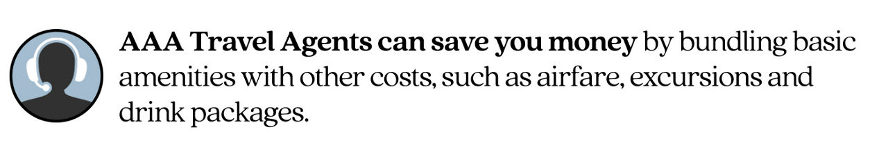 Pull quote saying, “AAA Travel Agents can save you money by bundling basic amenities with other costs, such as airfare, excursions and drink packages.”