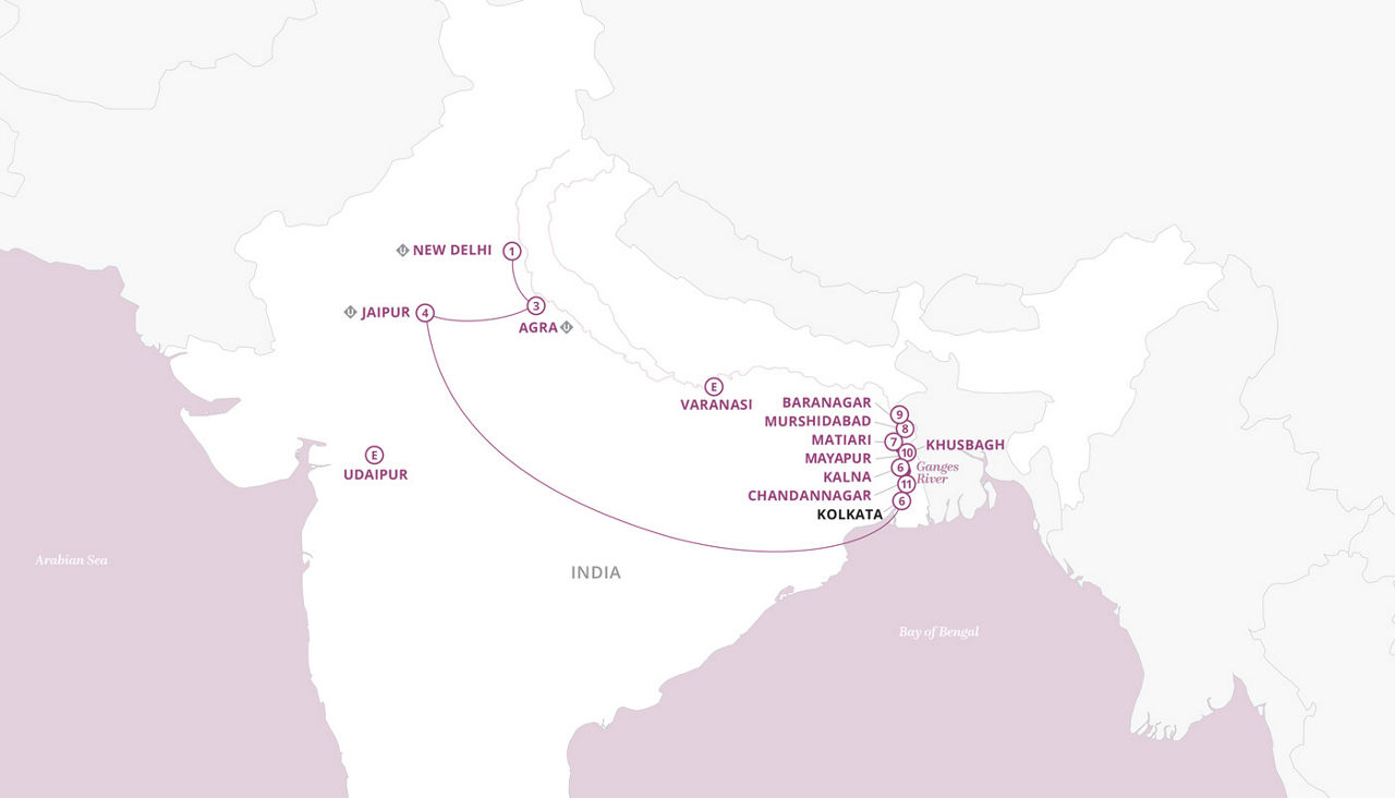 India's Golden Triangle river cruise map