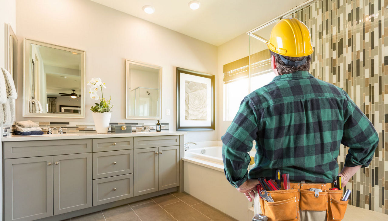 Contractor facing completed custom master bathroom