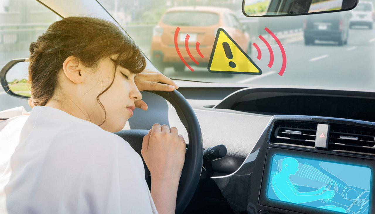 doze prevention apparatus. driver assistance system. car interior and driver.