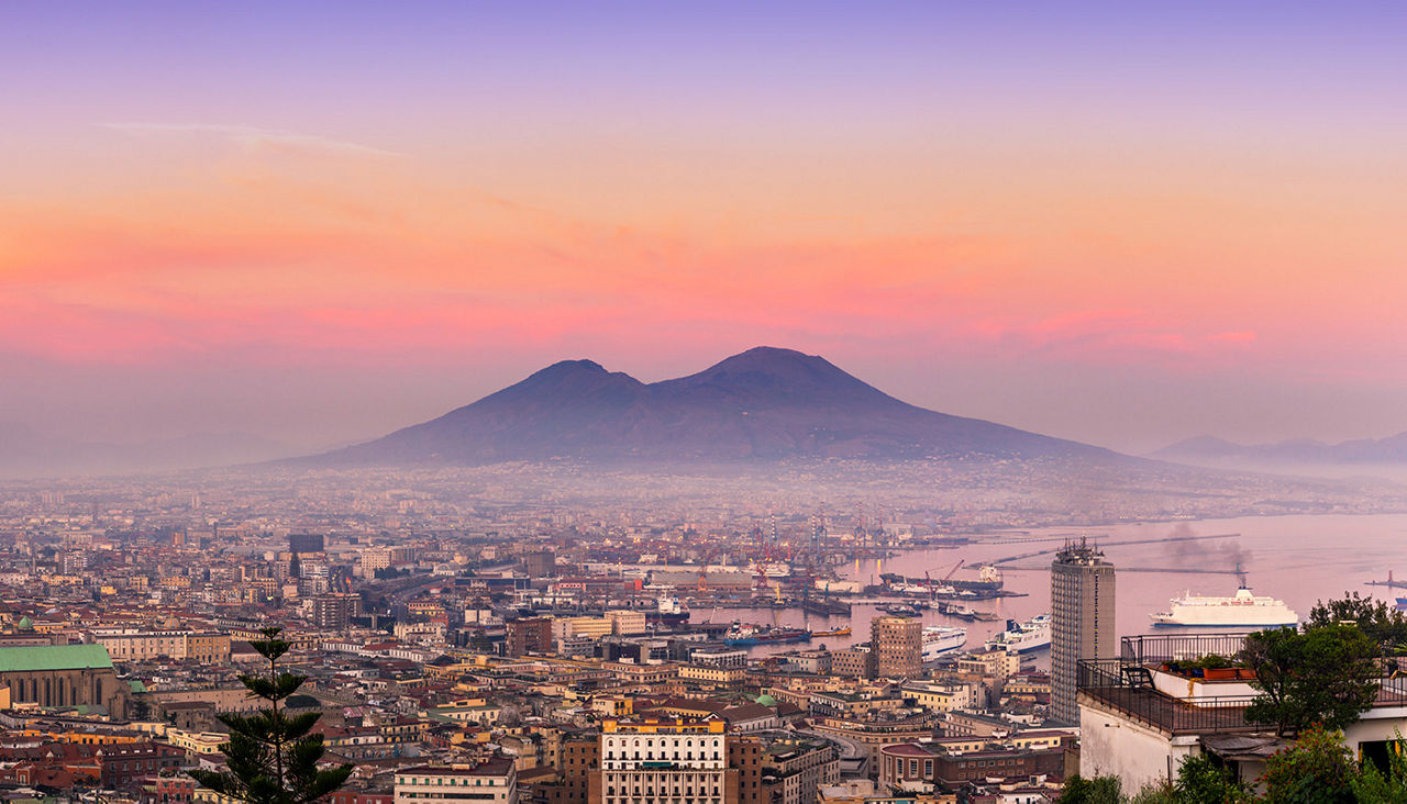 Mount Vesuvius at sunset. 