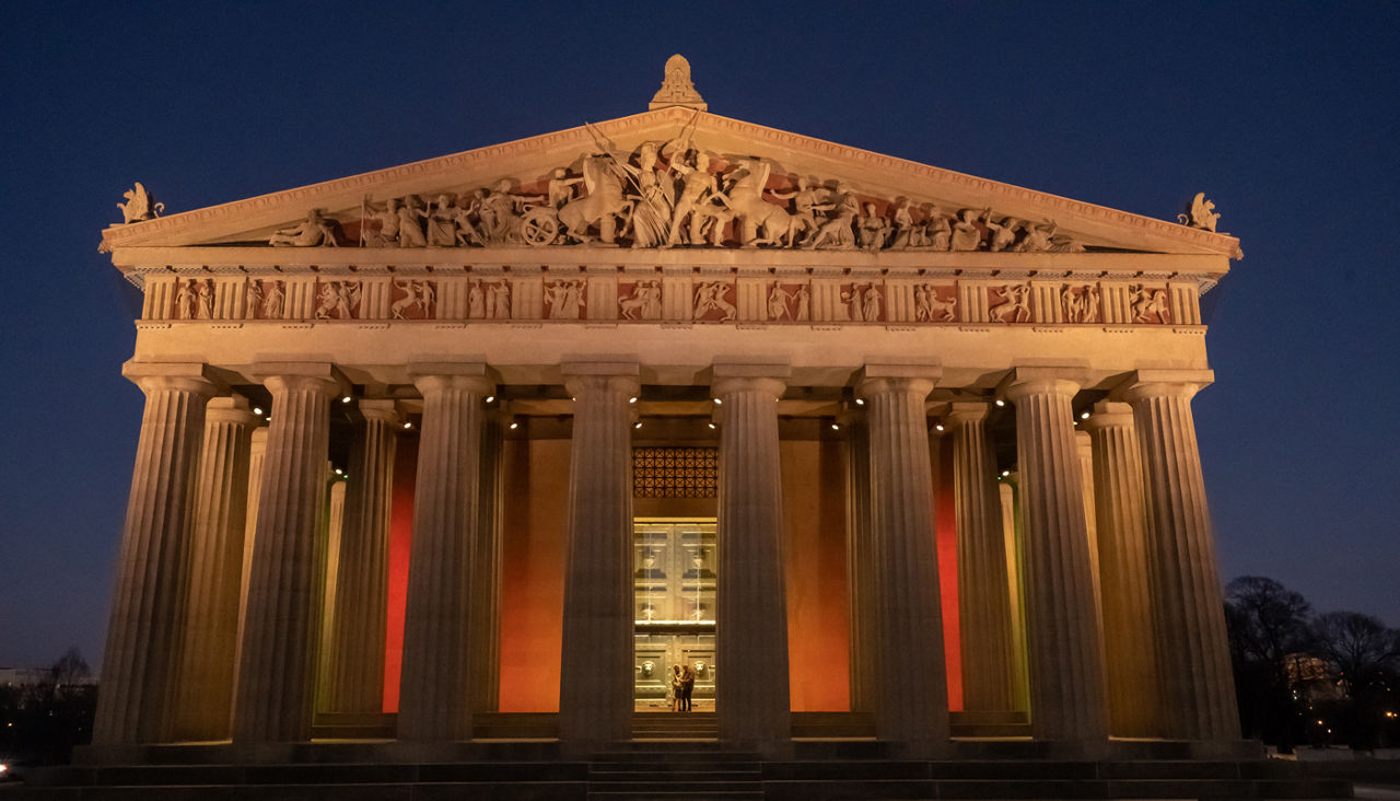 The Parthenon in Nashville, Tennessee is a full scale replica of the original Parthenon in Greece