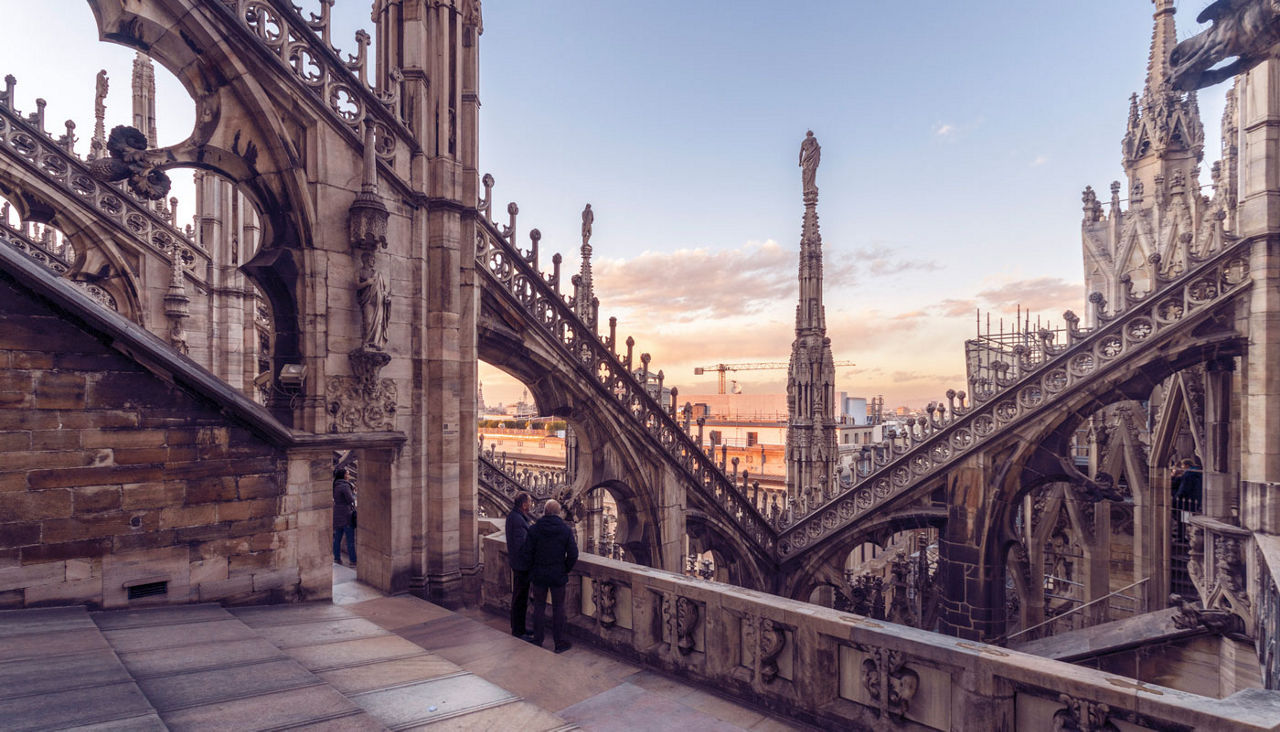 Duomo (Cathedral) in Milano from above before sunset, Milan