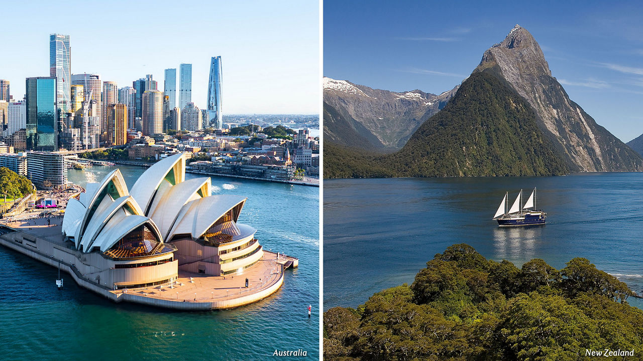 Sydney Australia and New Zealand side by side image