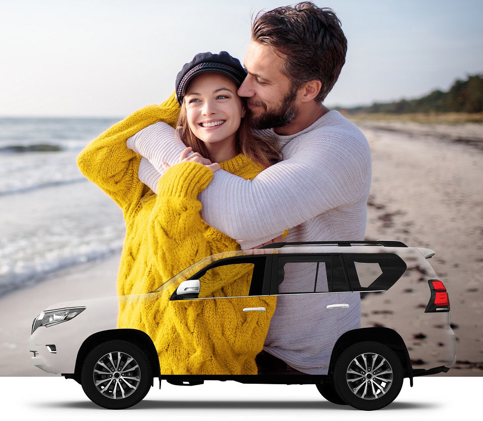 AAA and Hertz SUV Rental with couple on the beach