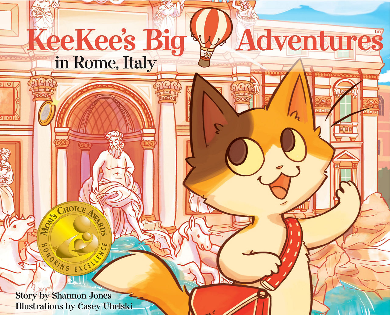 KeeKee’s Big Adventures in Rome, Italy book cover featuring Benjamin Franklin Award and Mom’s Choice Award emblems.
