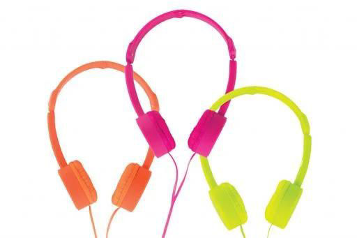 Kids Headphones in Bright Orange Hot Pink and Neon Yellow-Green