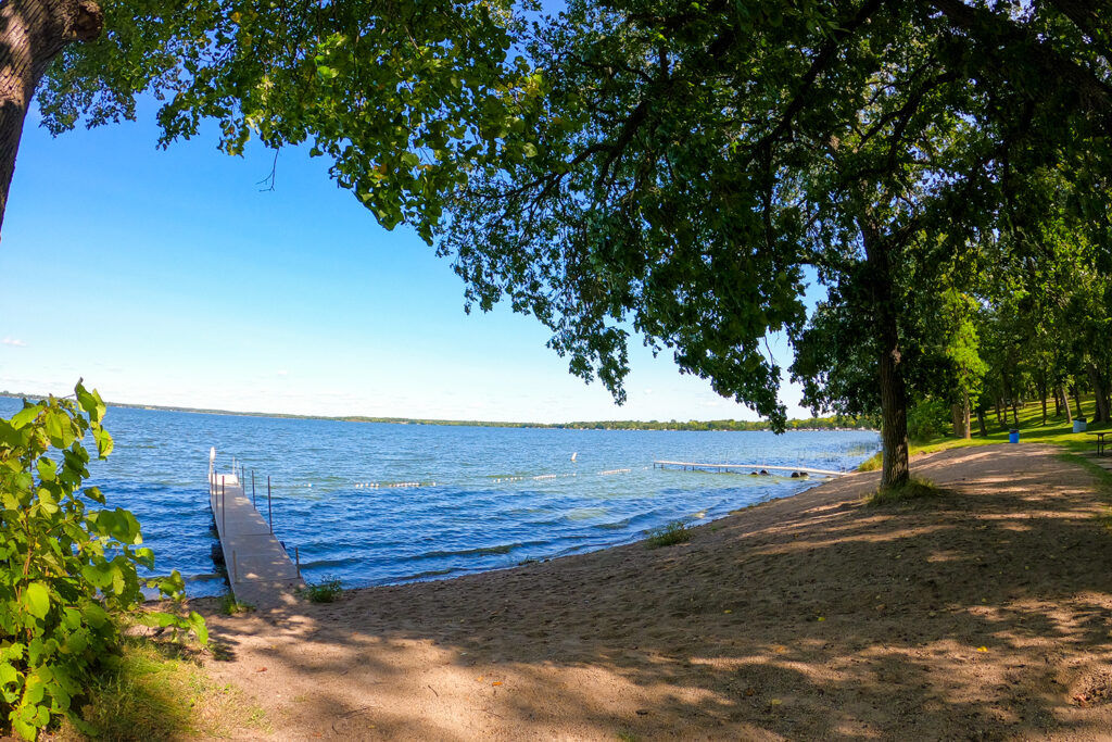 A beach with trees.