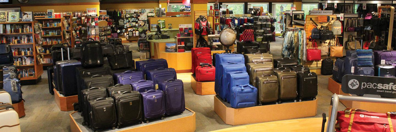 AAA Minneapolis Travel Store front in St. Louis Park Minnesota featuring name-brand luggage