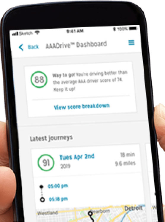 Mobile phone showcasing AAADrive Dashboard