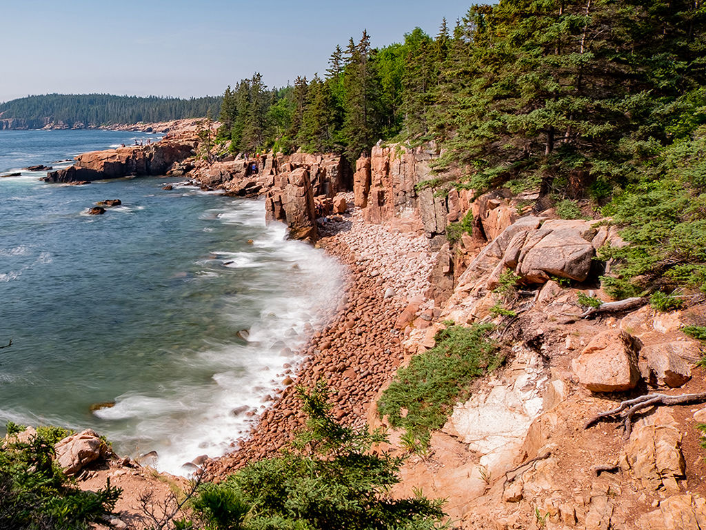 Long exposure shot of the rough sea on the east coast of Acadia National Park, Maine, USA