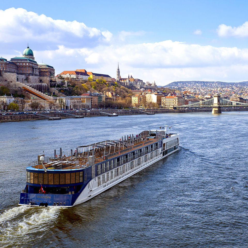 The AmaPrima ship in Budapest along the Danube River.