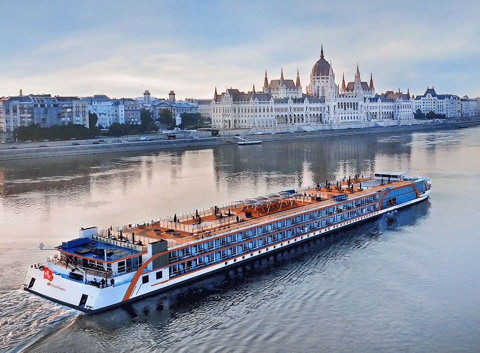 The AmaPrima ship in Budapest along the Danube River.