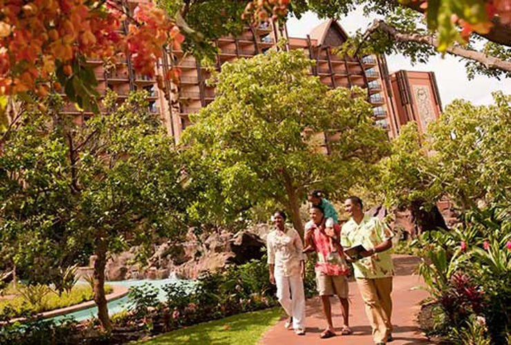 Group of people walking around the resort.