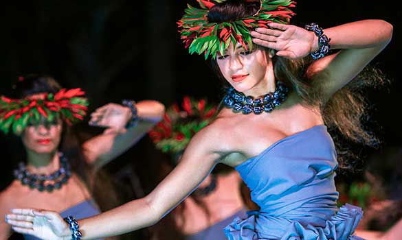 Women doing a luau dance.
