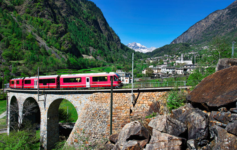 Passage to Brusio Helicidal Viaduct of the Bernina Red Train.