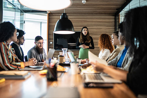 Coworkers in a meeting at the office