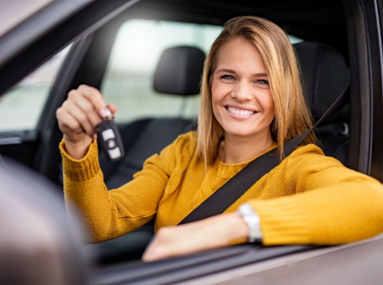 woman driving car