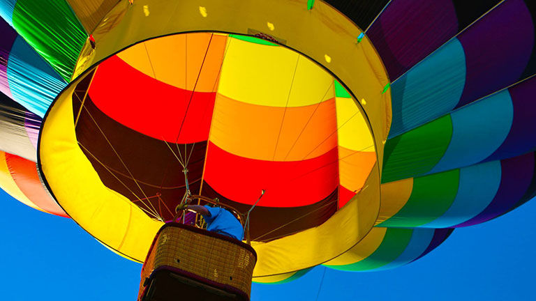 close up of brightly colored hot air balloon