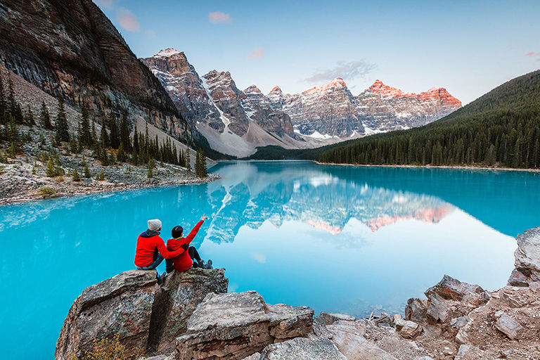 Custom tour, couple, Moraine Lake, Banff Canada