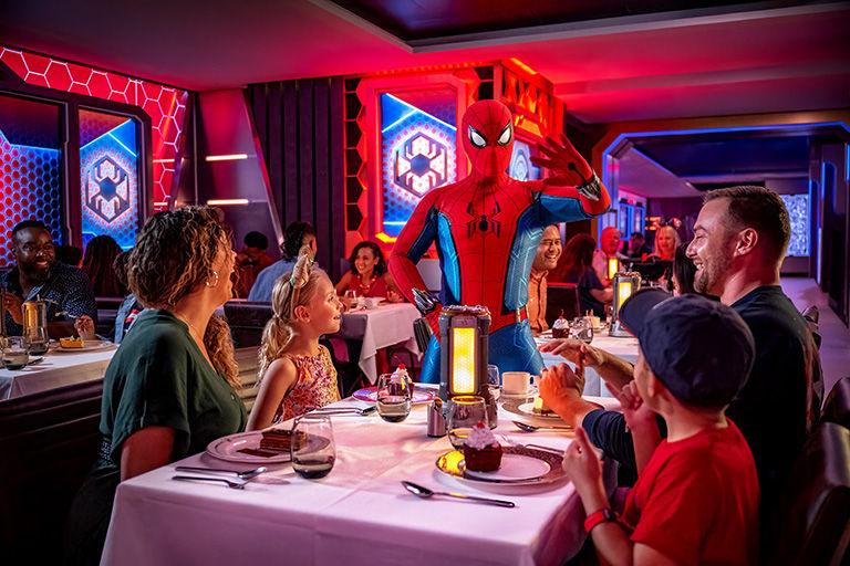 Family experiencing the wide variety of dinning on a Disney Cruise Line ship.