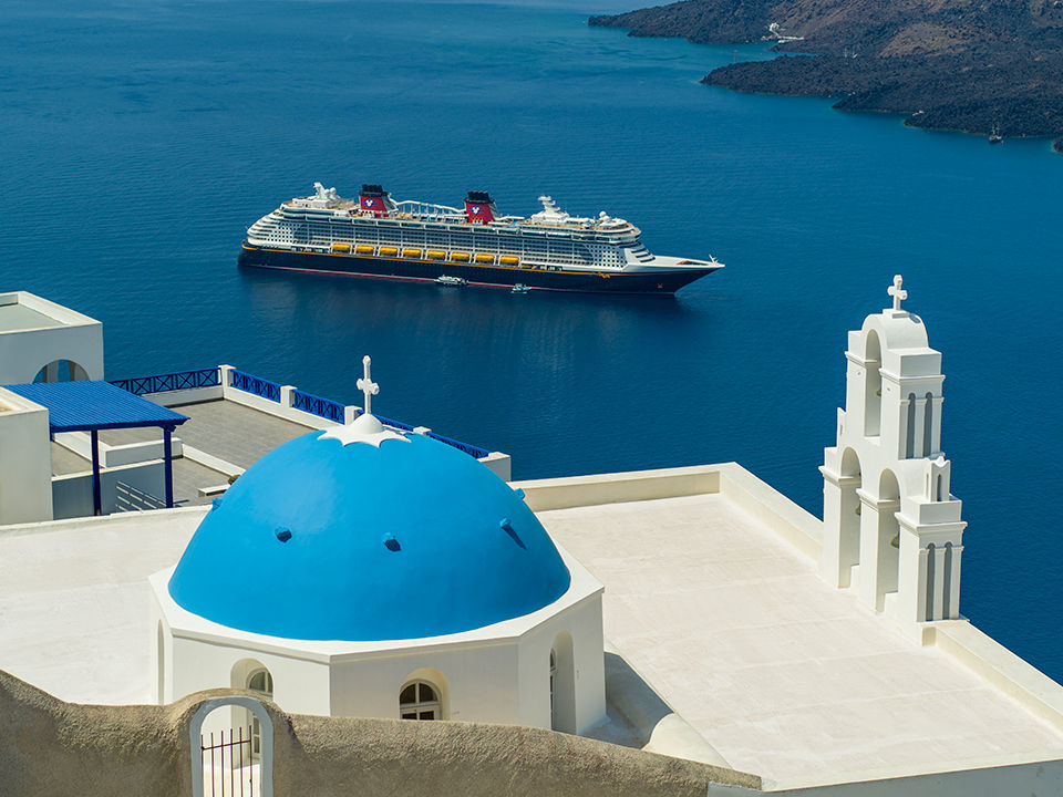 Disney Dream cruise ship, Santorini, Greece.