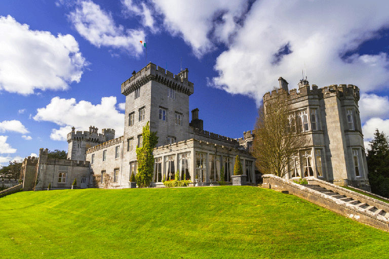 A beautiful view of Dromoland Castle, a luxurious 5-star hotel in County Clare, Ireland.