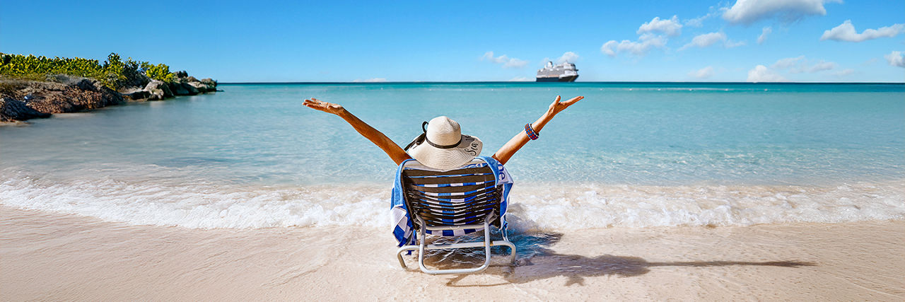 Traveler sitting on the beach 